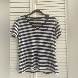 Polo Ralph Lauren Women’s Striped Tee Navy and White  Pink Pony Size L